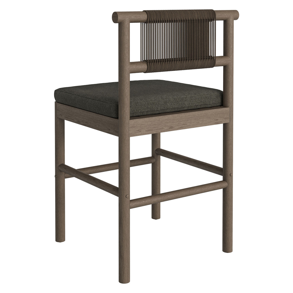 Eleni Outdoor Patio Teak Wood Counter Stools Set of 2 - Weathered Gray Flint