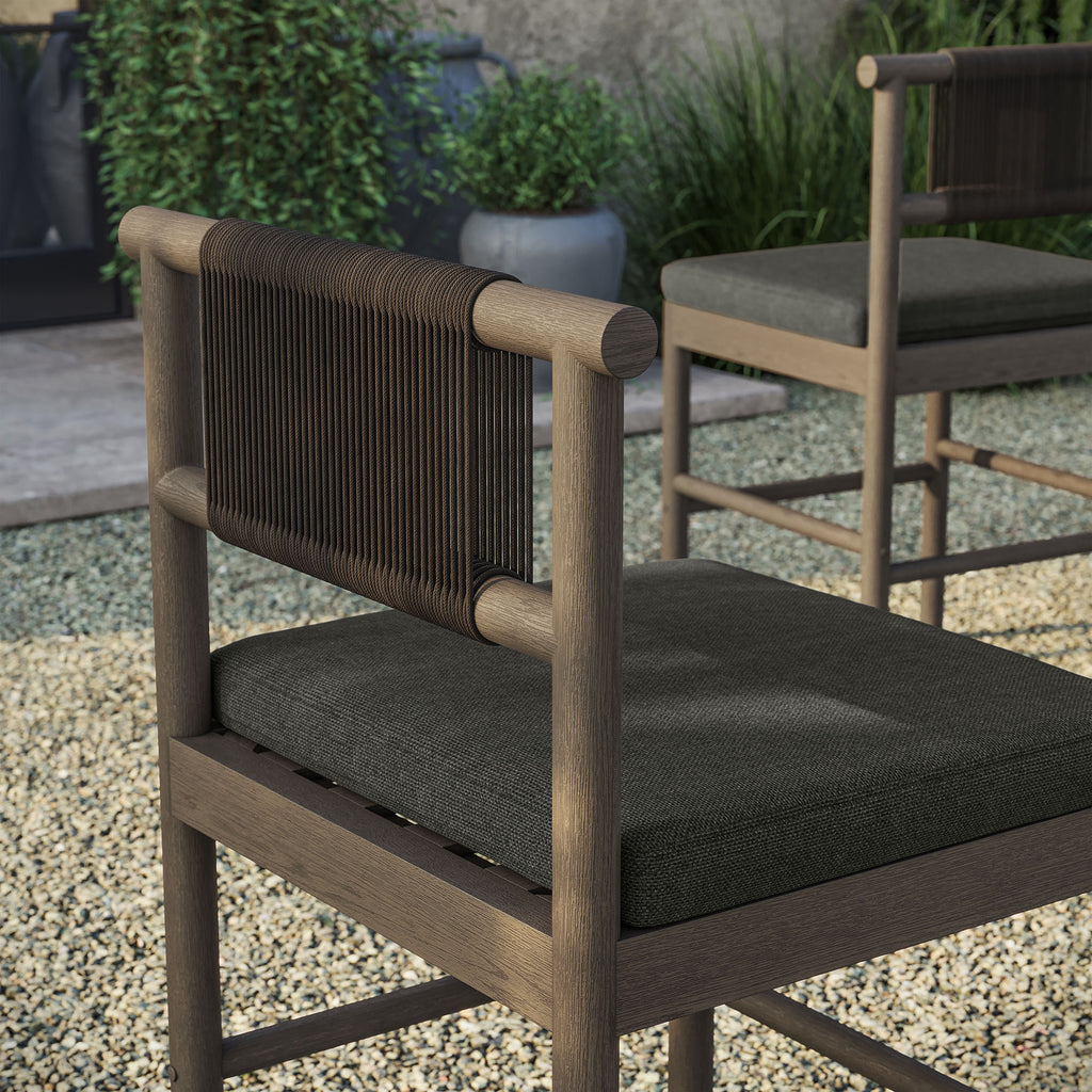 Eleni Outdoor Patio Teak Wood Counter Stools Set of 2 - Weathered Gray Flint