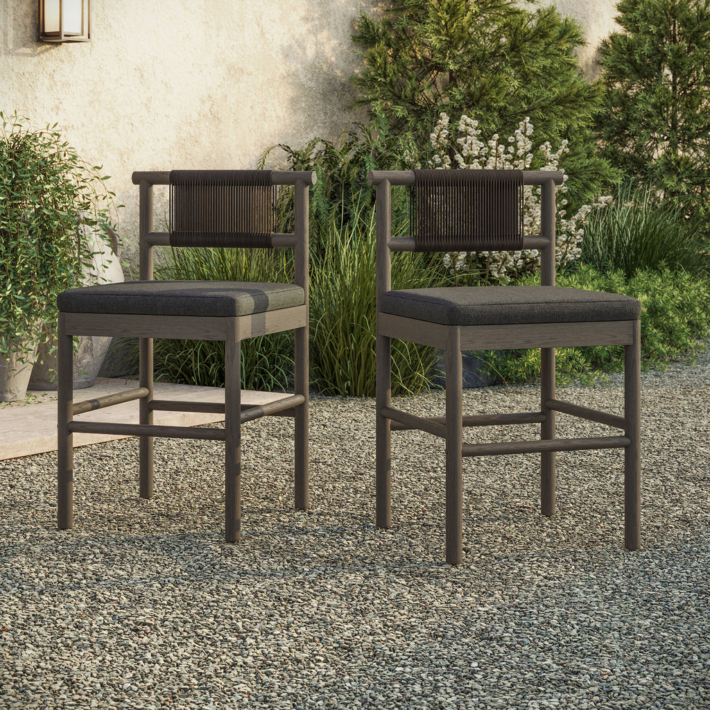 Eleni Outdoor Patio Teak Wood Counter Stools Set of 2 - Weathered Gray Flint