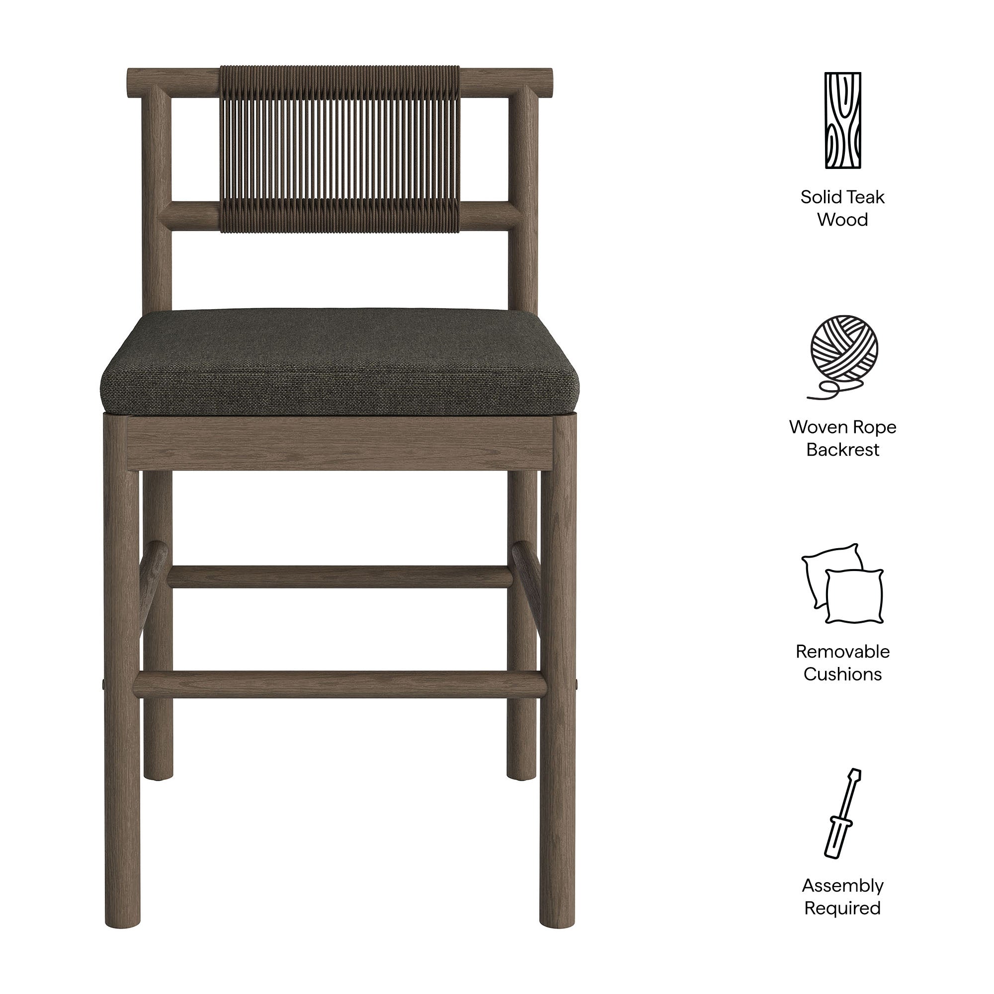 Eleni Outdoor Patio Teak Wood Counter Stools Set of 2 - Weathered Gray Flint