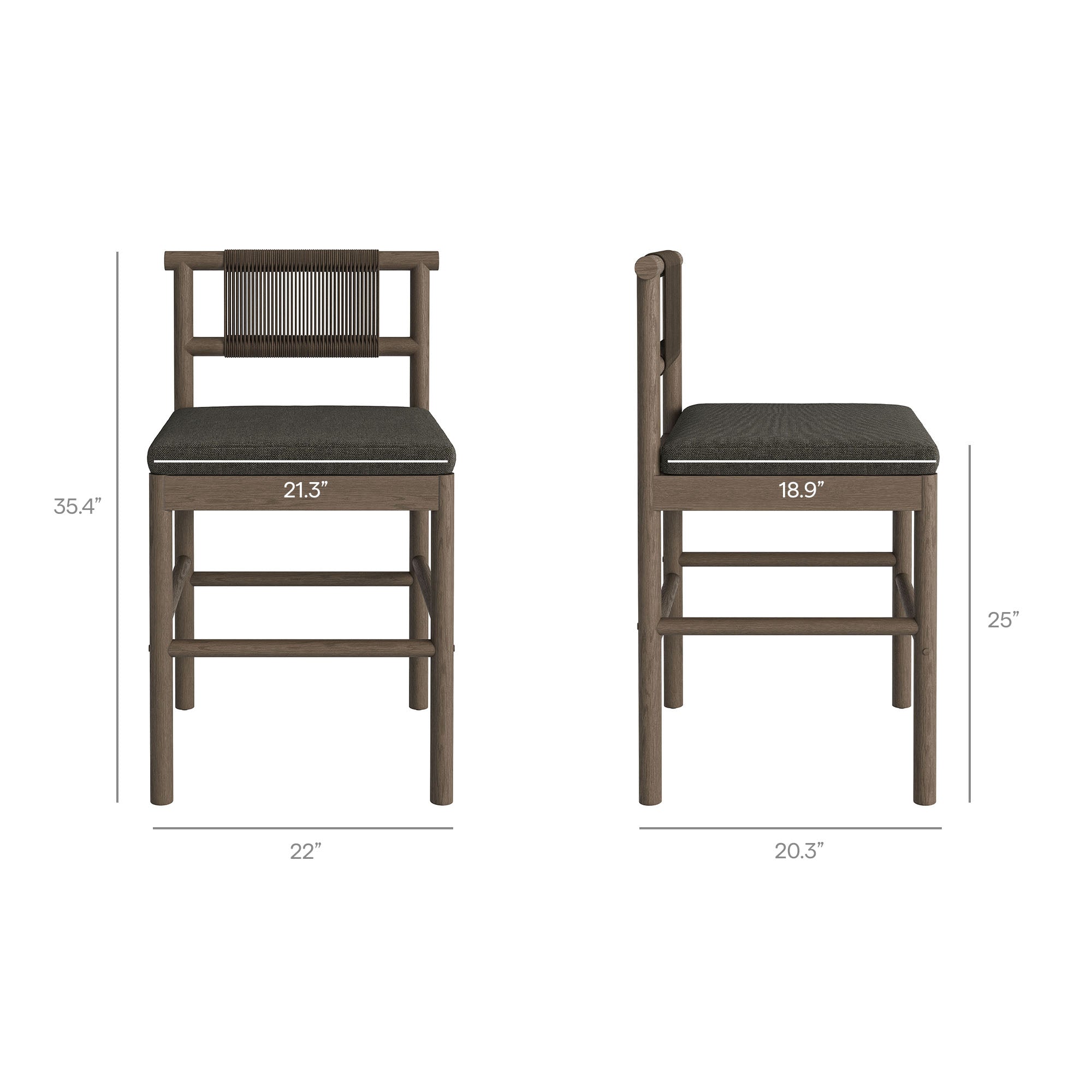 Eleni Outdoor Patio Teak Wood Counter Stools Set of 2 - Weathered Gray Flint