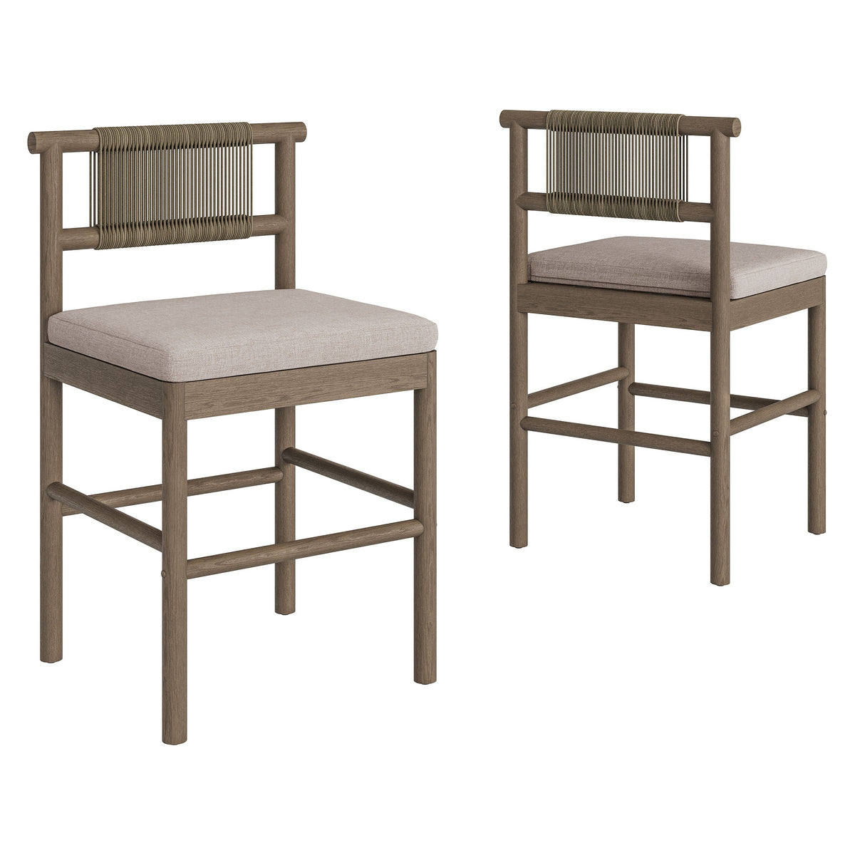 Eleni Outdoor Patio Teak Wood Counter Stools Set of 2 - Weathered Gray Pebble