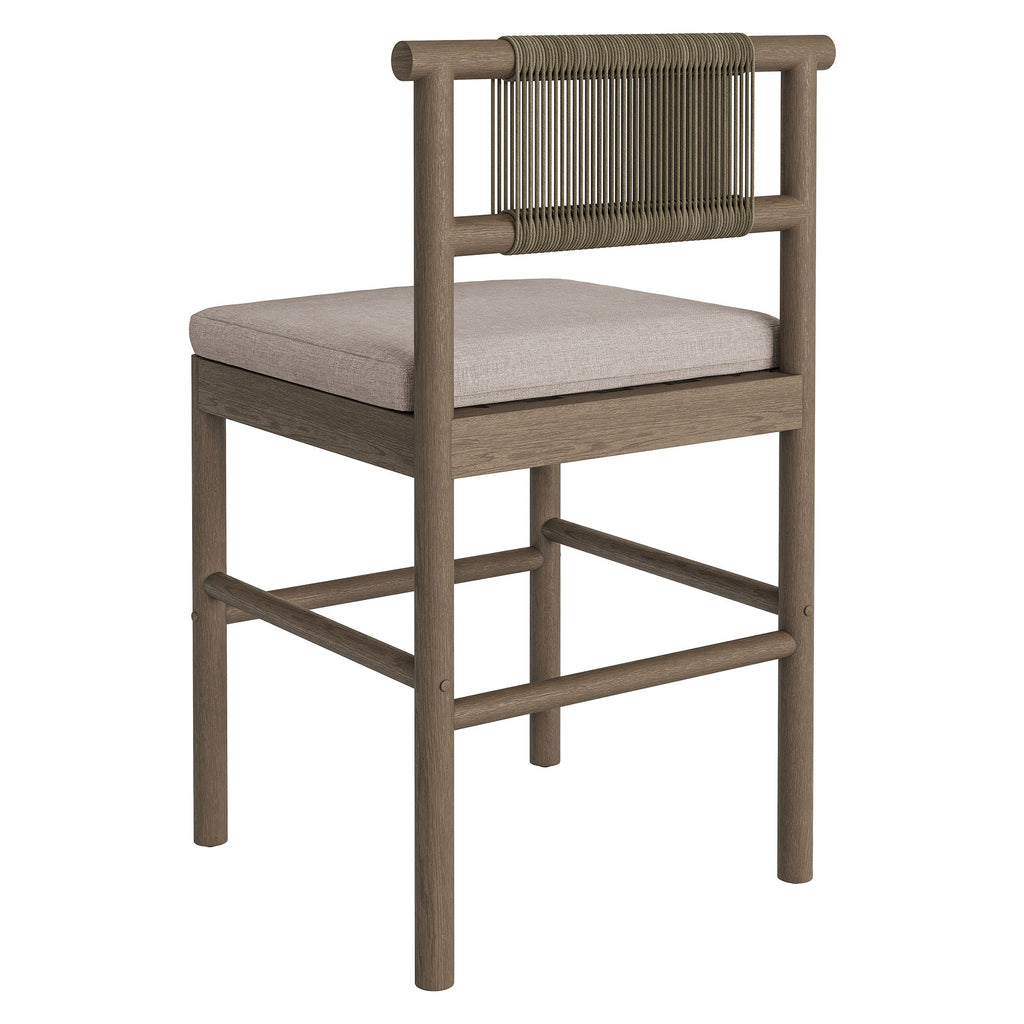Eleni Outdoor Patio Teak Wood Counter Stools Set of 2 - Weathered Gray Pebble