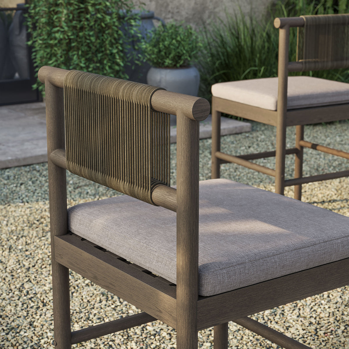 Eleni Outdoor Patio Teak Wood Counter Stools Set of 2 - Weathered Gray Pebble