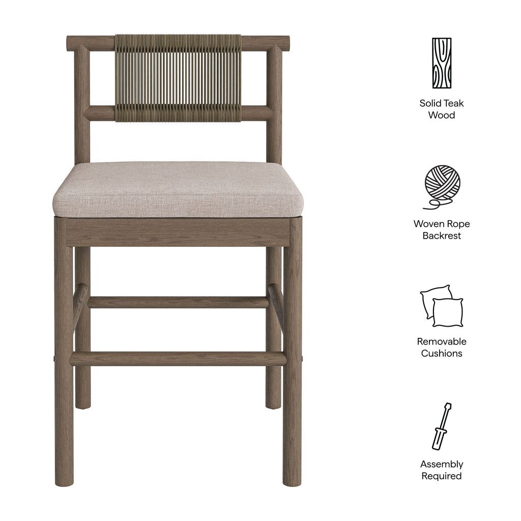 Eleni Outdoor Patio Teak Wood Counter Stools Set of 2 - Weathered Gray Pebble