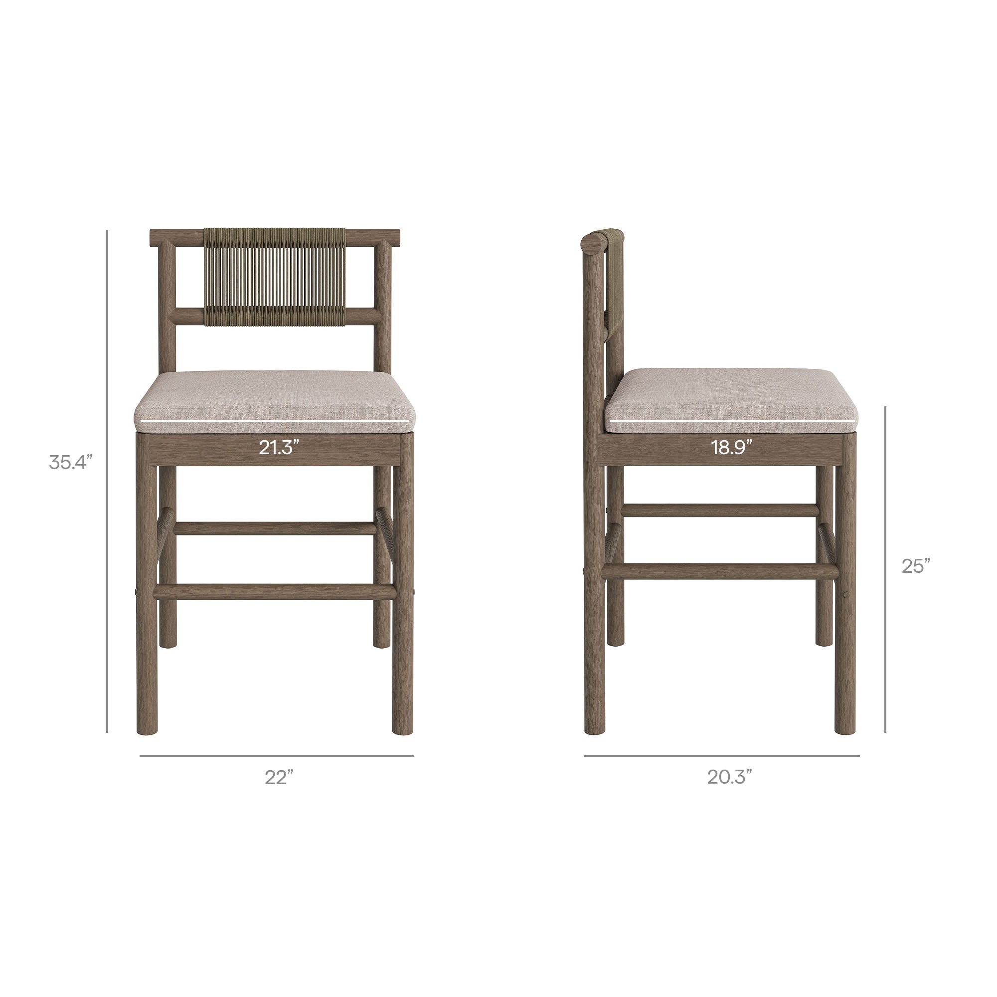 Eleni Outdoor Patio Teak Wood Counter Stools Set of 2 - Weathered Gray Pebble
