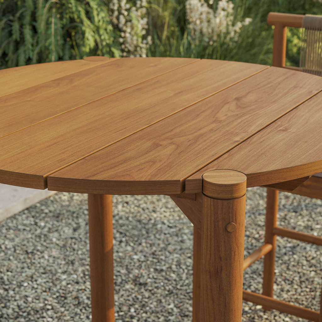 Eleni Round 35 Inch Outdoor Patio Teak Wood Round Bar Table - Natural
