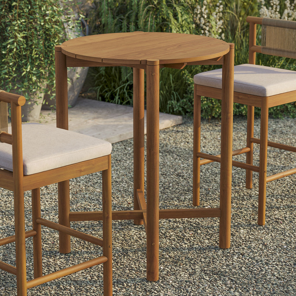 Eleni Round 35 Inch Outdoor Patio Teak Wood Round Bar Table - Natural