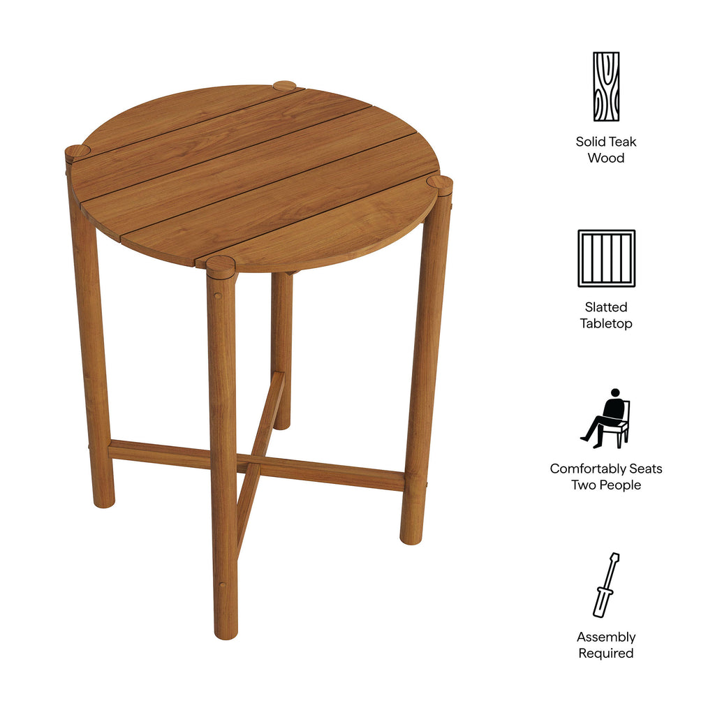 Eleni Round 35 Inch Outdoor Patio Teak Wood Round Bar Table - Natural