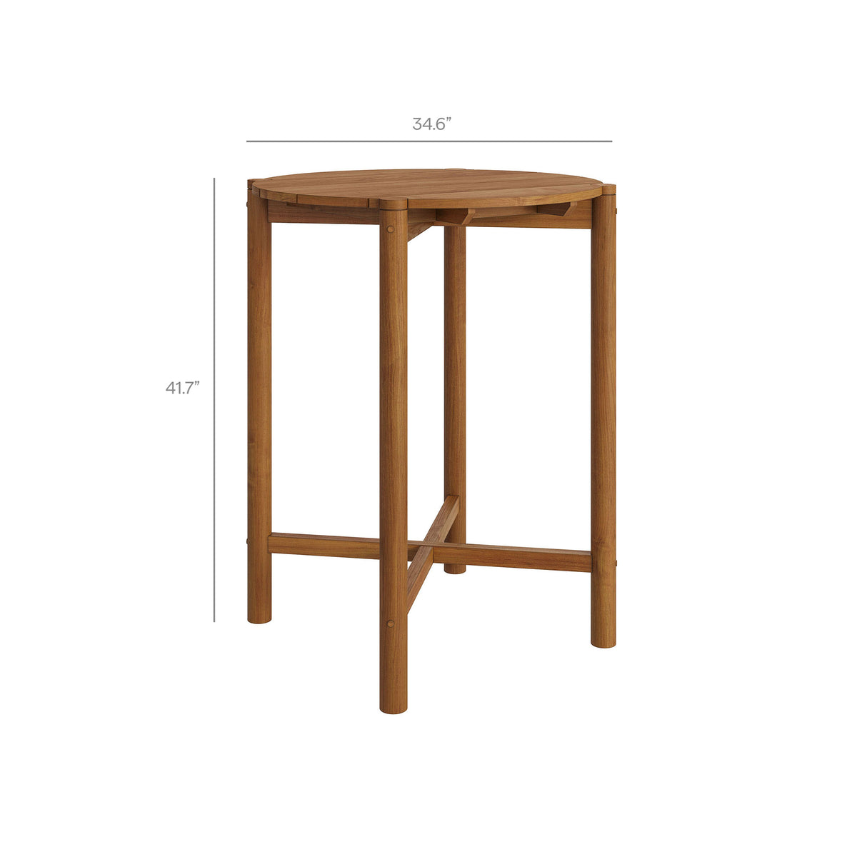 Eleni Round 35 Inch Outdoor Patio Teak Wood Round Bar Table - Natural