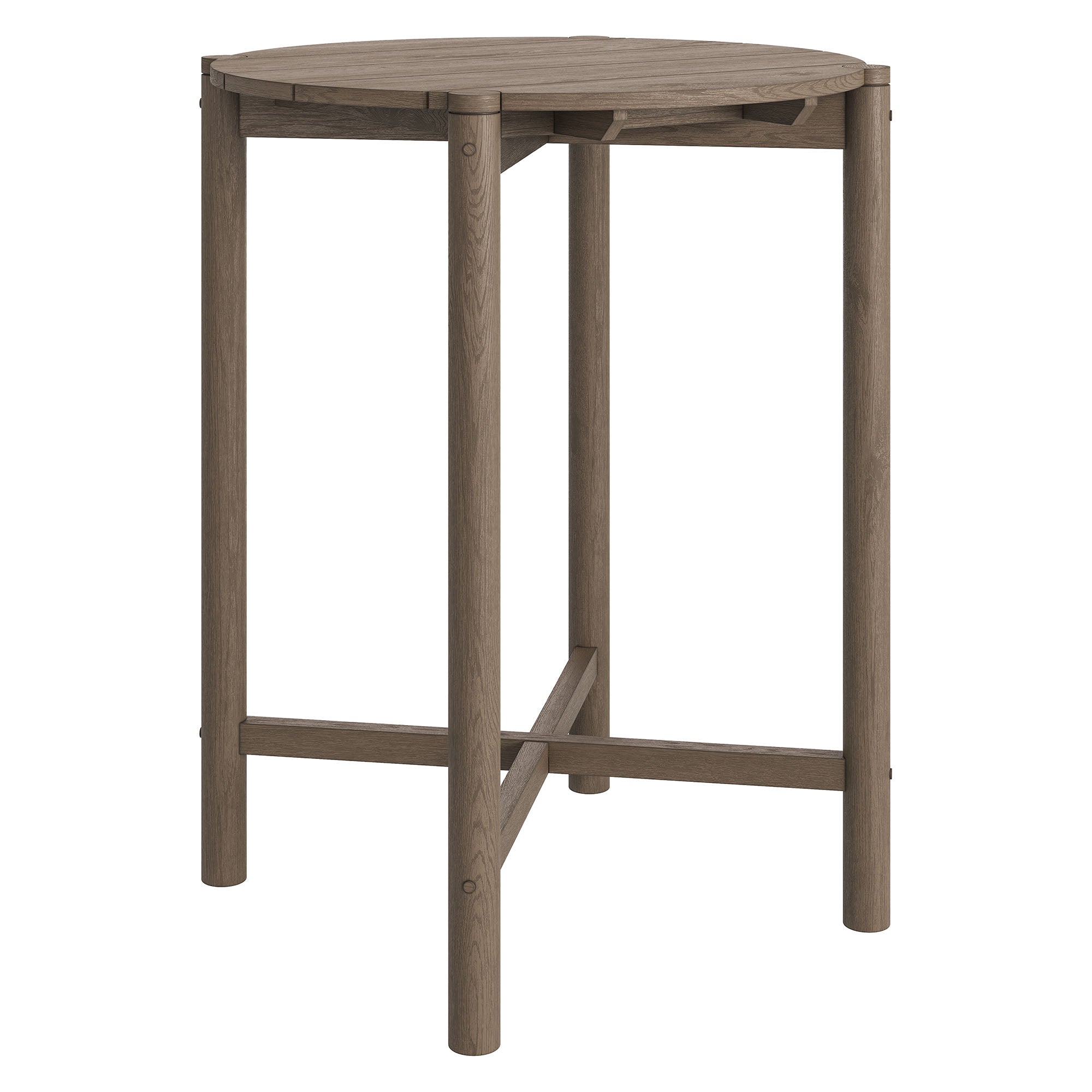 Eleni Round 35 Inch Outdoor Patio Teak Wood Round Bar Table - Weathered Gray Teak