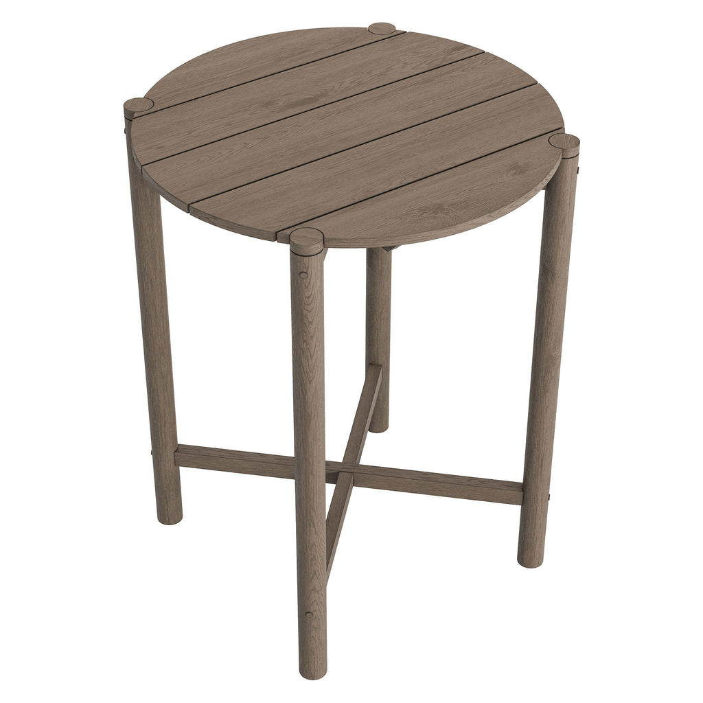 Eleni Round 35 Inch Outdoor Patio Teak Wood Round Bar Table - Weathered Gray Teak