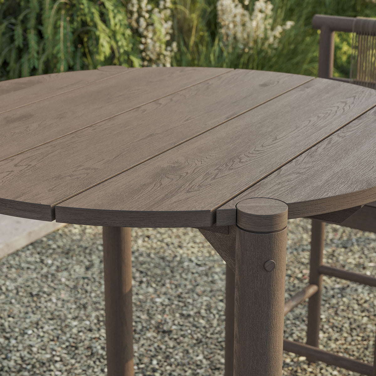 Eleni Round 35 Inch Outdoor Patio Teak Wood Round Bar Table - Weathered Gray Teak