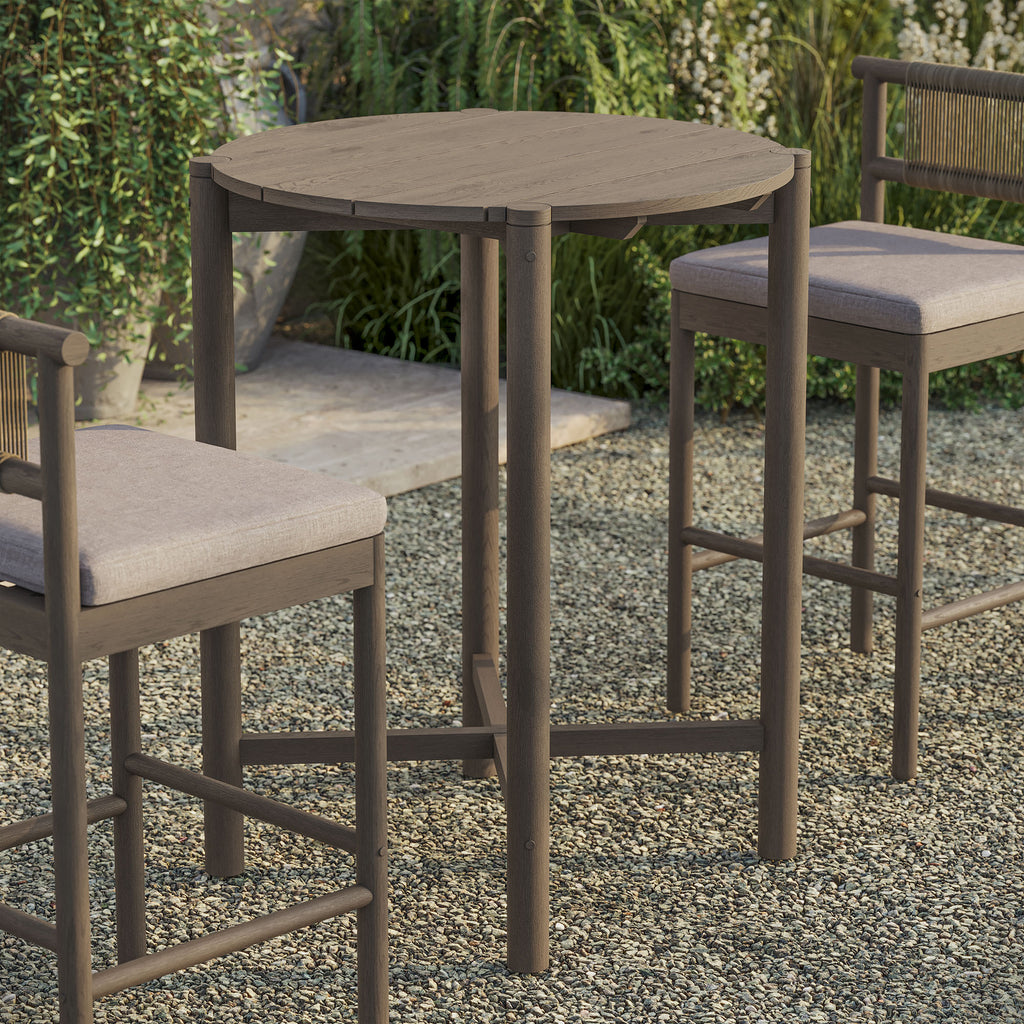 Eleni Round 35 Inch Outdoor Patio Teak Wood Round Bar Table - Weathered Gray Teak