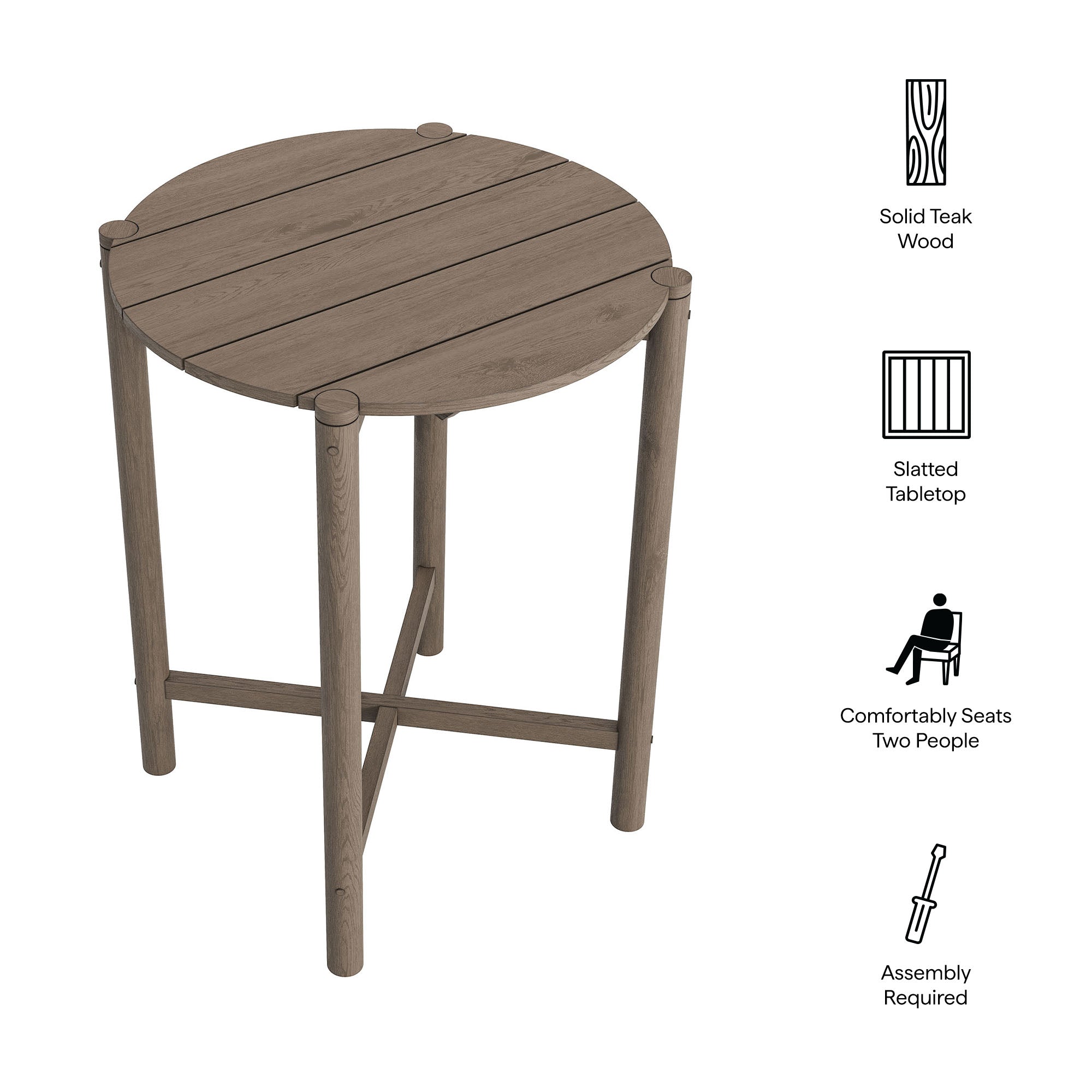 Eleni Round 35 Inch Outdoor Patio Teak Wood Round Bar Table - Weathered Gray Teak