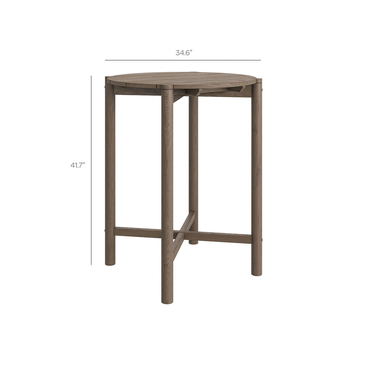 Eleni Round 35 Inch Outdoor Patio Teak Wood Round Bar Table - Weathered Gray Teak