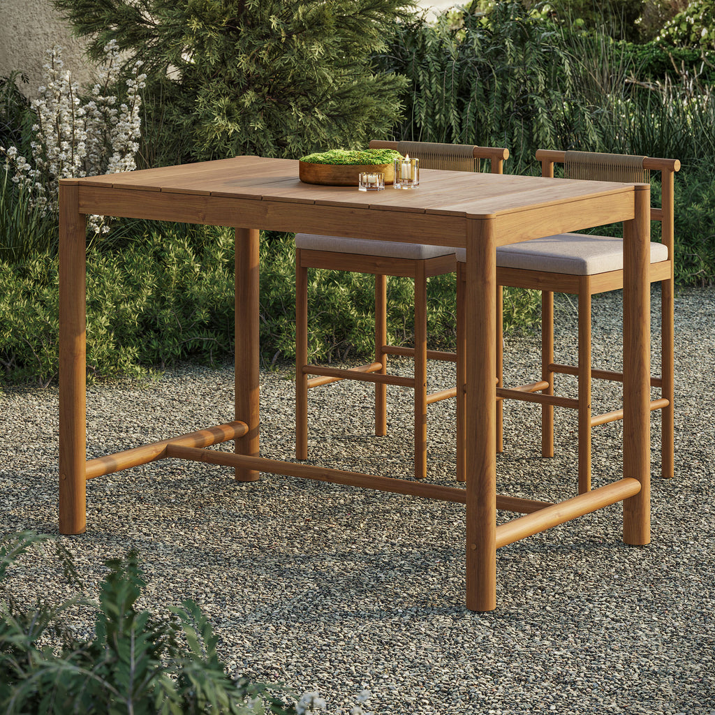 Eleni Rectangle 56-Inch Outdoor Patio Teak Wood Rectangular Bar Table - Natural