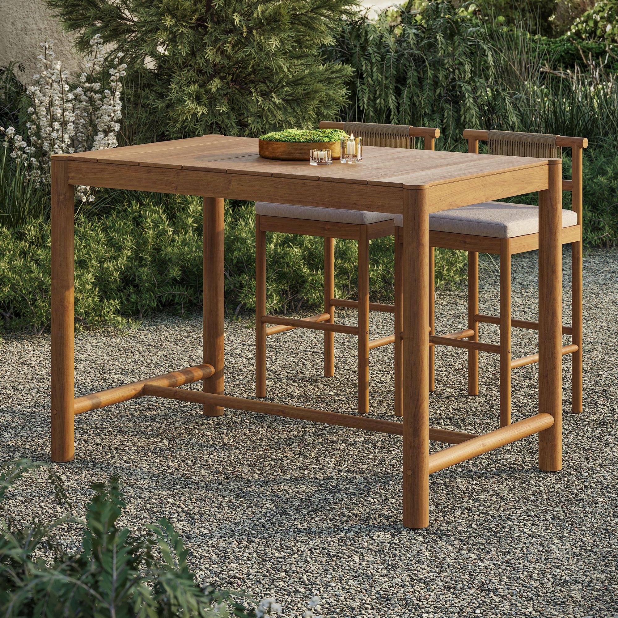 Eleni Rectangle 56-Inch Outdoor Patio Teak Wood Rectangular Bar Table - Natural
