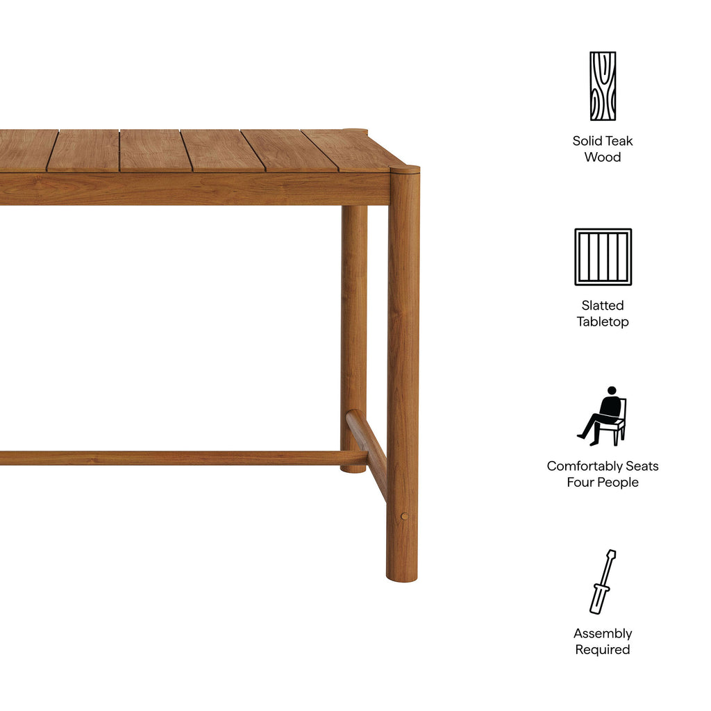 Eleni Rectangle 56-Inch Outdoor Patio Teak Wood Rectangular Bar Table - Natural