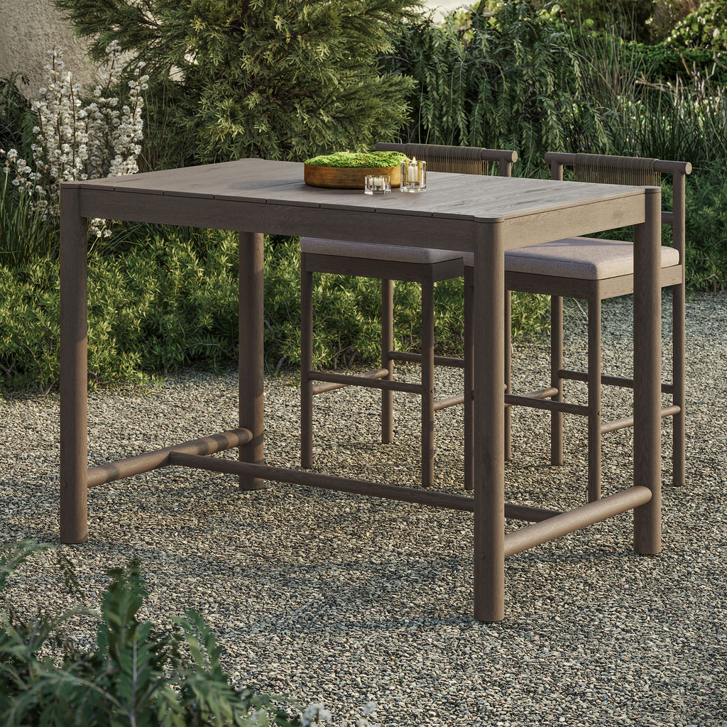 Eleni Rectangle 56-Inch Outdoor Patio Teak Wood Rectangular Bar Table - Weathered Gray Teak