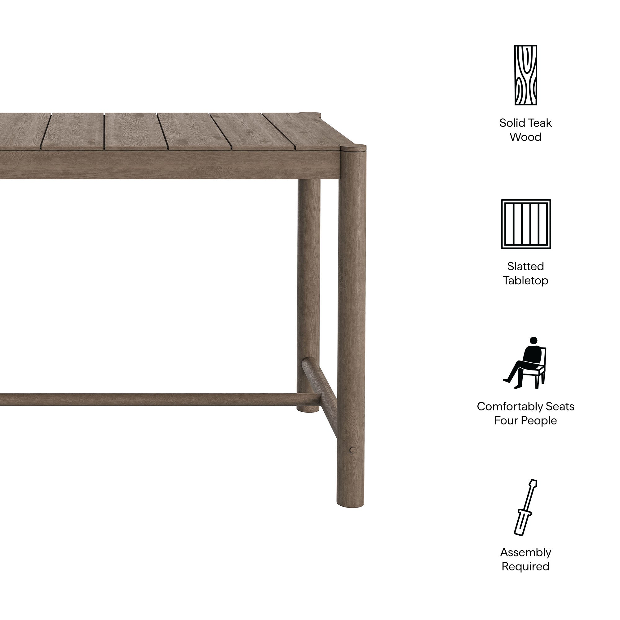 Eleni Rectangle 56-Inch Outdoor Patio Teak Wood Rectangular Bar Table - Weathered Gray Teak
