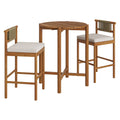 Eleni 3-Piece Outdoor Patio Teak Wood Bar Set - Natural Sail