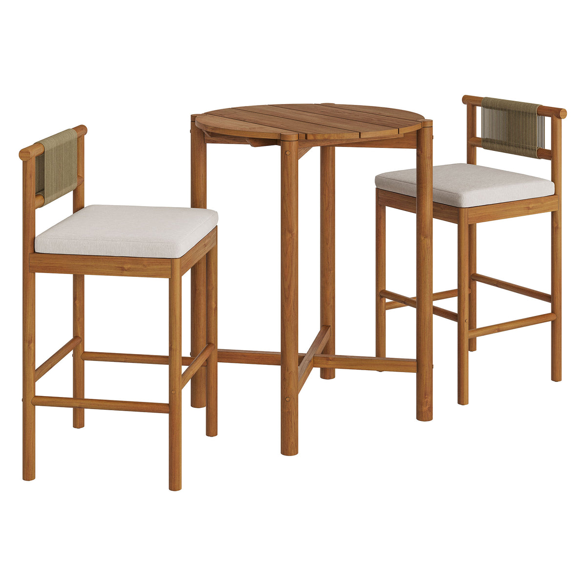 Eleni 3-Piece Outdoor Patio Teak Wood Bar Set - Natural Sail