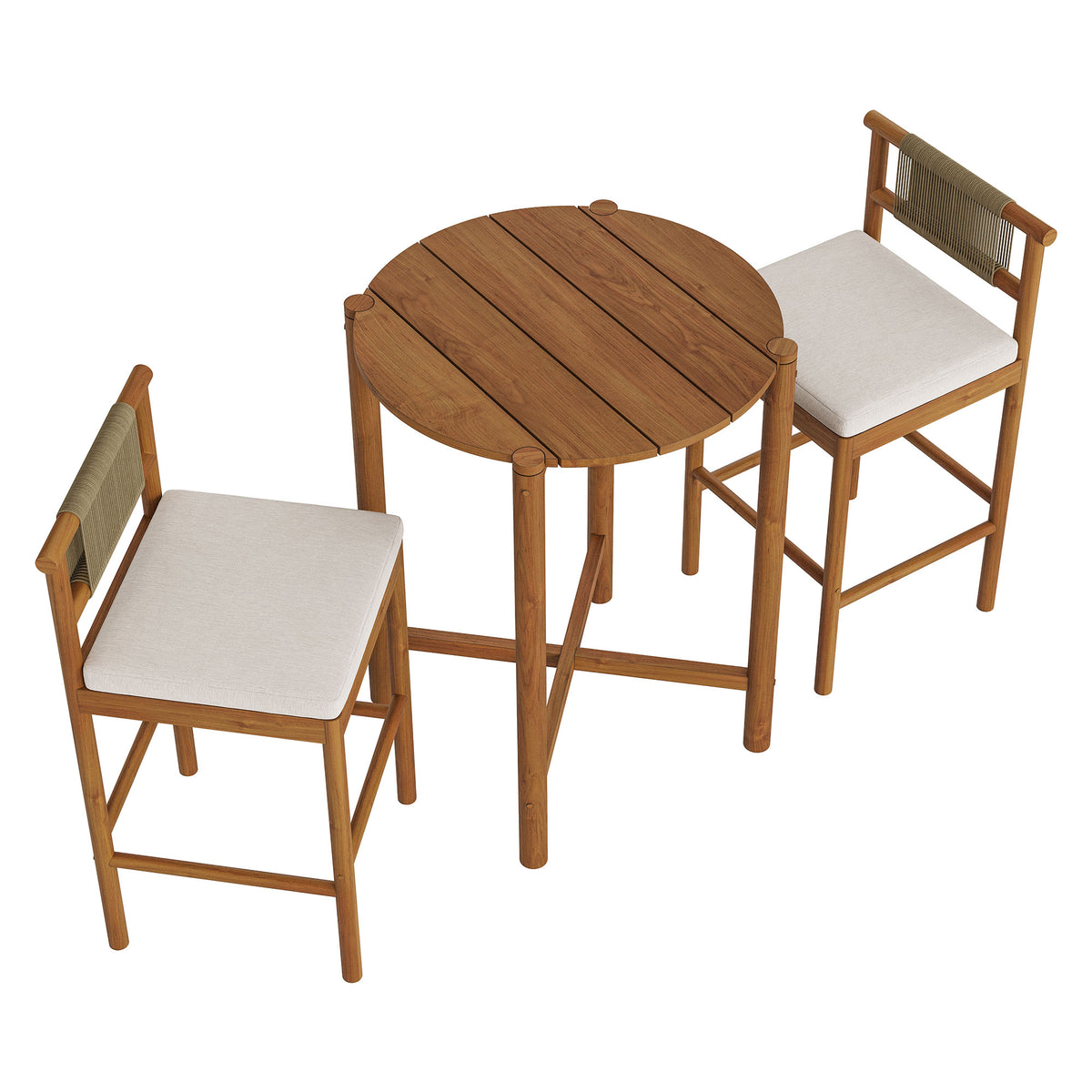 Eleni 3-Piece Outdoor Patio Teak Wood Bar Set - Natural Sail