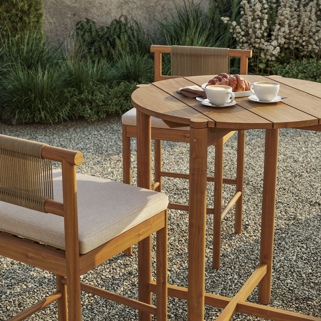 Eleni 3-Piece Outdoor Patio Teak Wood Bar Set - Natural Sail