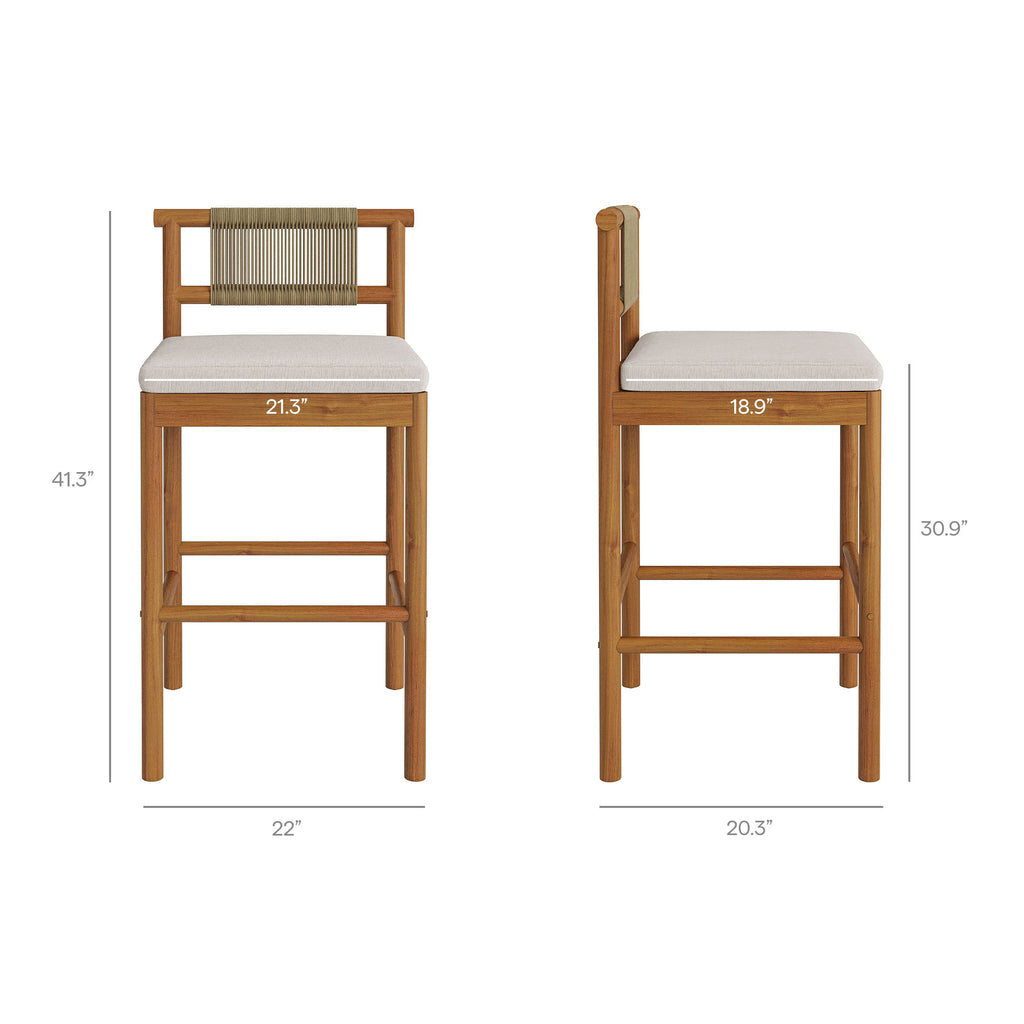 Eleni 3-Piece Outdoor Patio Teak Wood Bar Set - Natural Sail