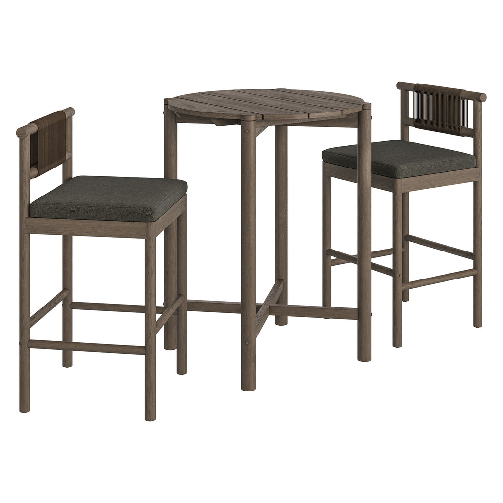 Eleni 3-Piece Outdoor Patio Teak Wood Bar Set - Weathered Gray Flint