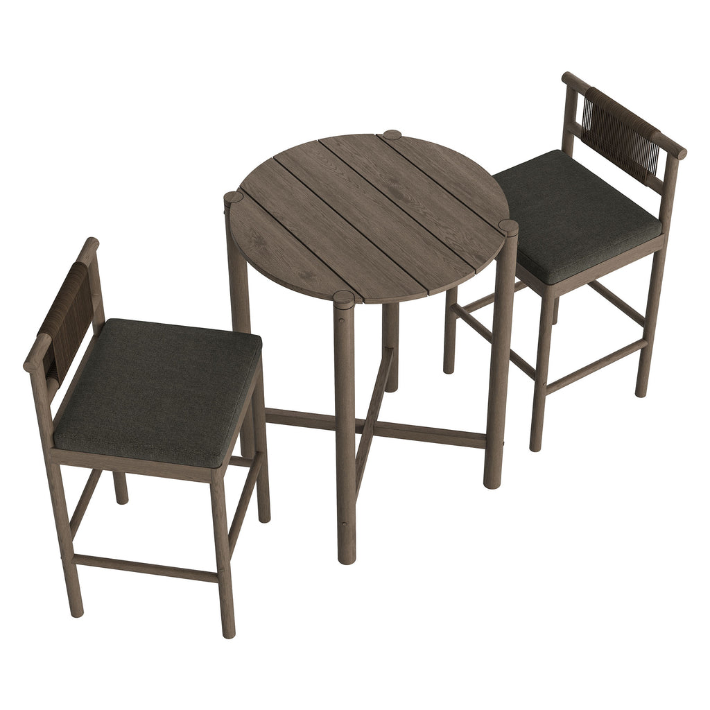 Eleni 3-Piece Outdoor Patio Teak Wood Bar Set - Weathered Gray Flint