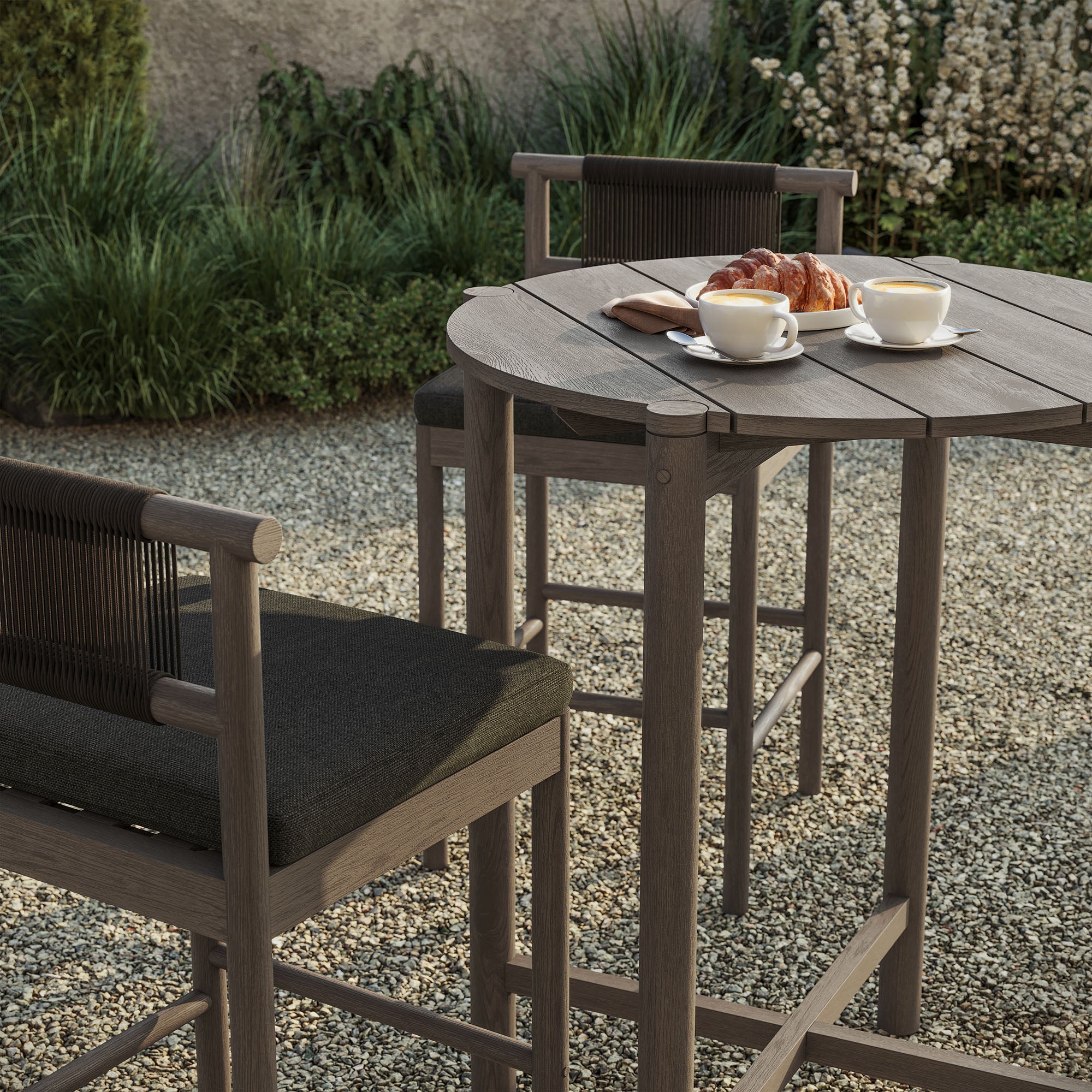 Eleni 3-Piece Outdoor Patio Teak Wood Bar Set - Weathered Gray Flint