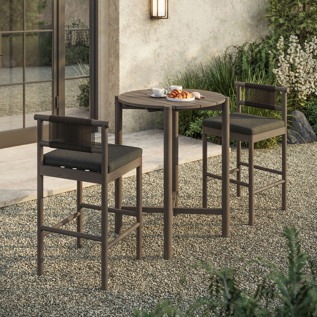 Eleni 3-Piece Outdoor Patio Teak Wood Bar Set - Weathered Gray Flint