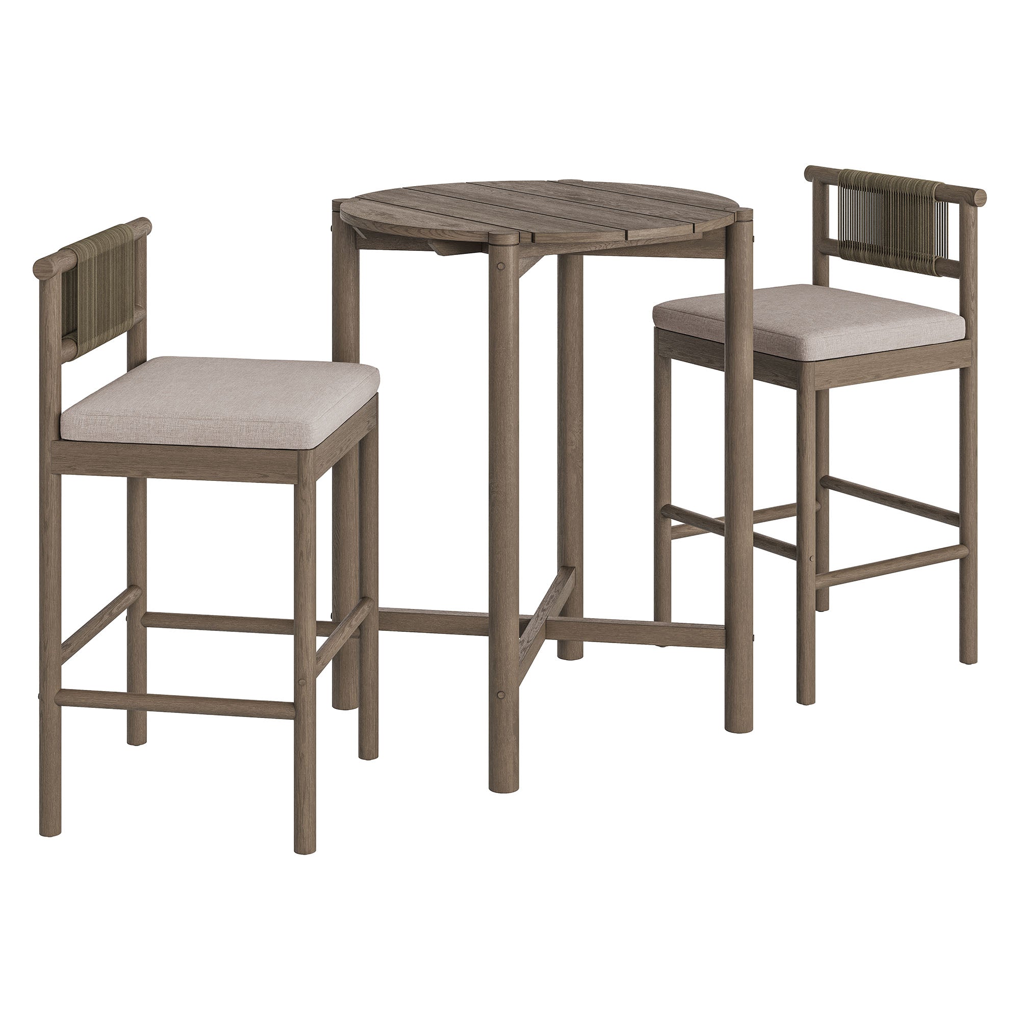 Eleni 3-Piece Outdoor Patio Teak Wood Bar Set - Weathered Gray Pebble