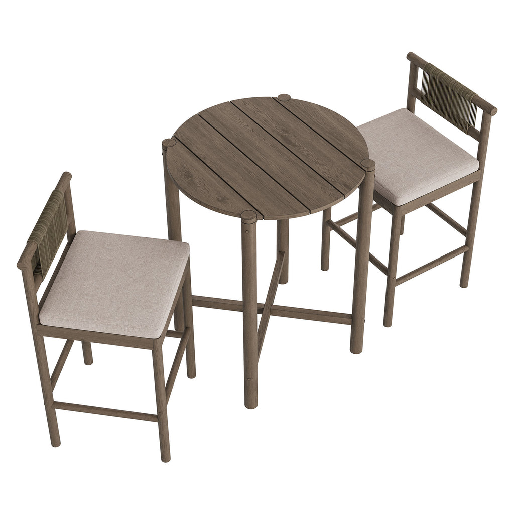Eleni 3-Piece Outdoor Patio Teak Wood Bar Set - Weathered Gray Pebble