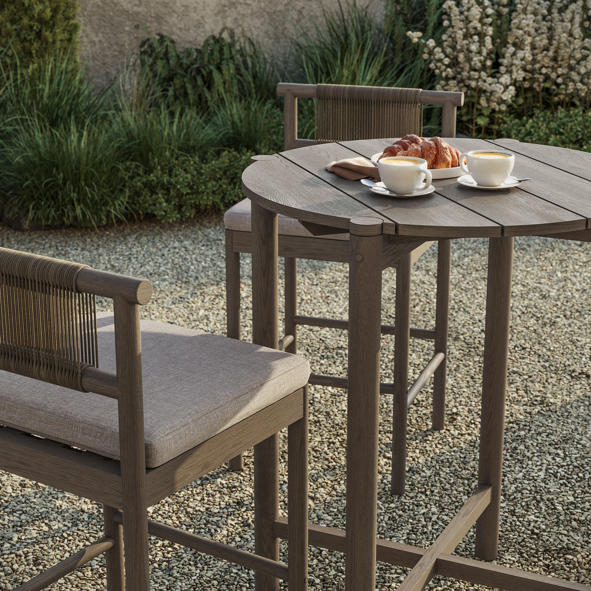 Eleni 3-Piece Outdoor Patio Teak Wood Bar Set - Weathered Gray Pebble