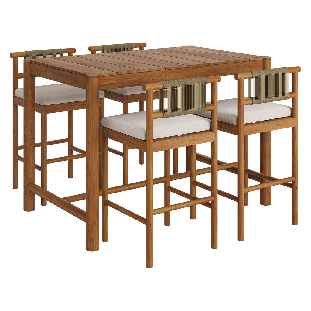 Eleni 5-Piece Outdoor Patio Teak Wood Bar Set - Natural Sail