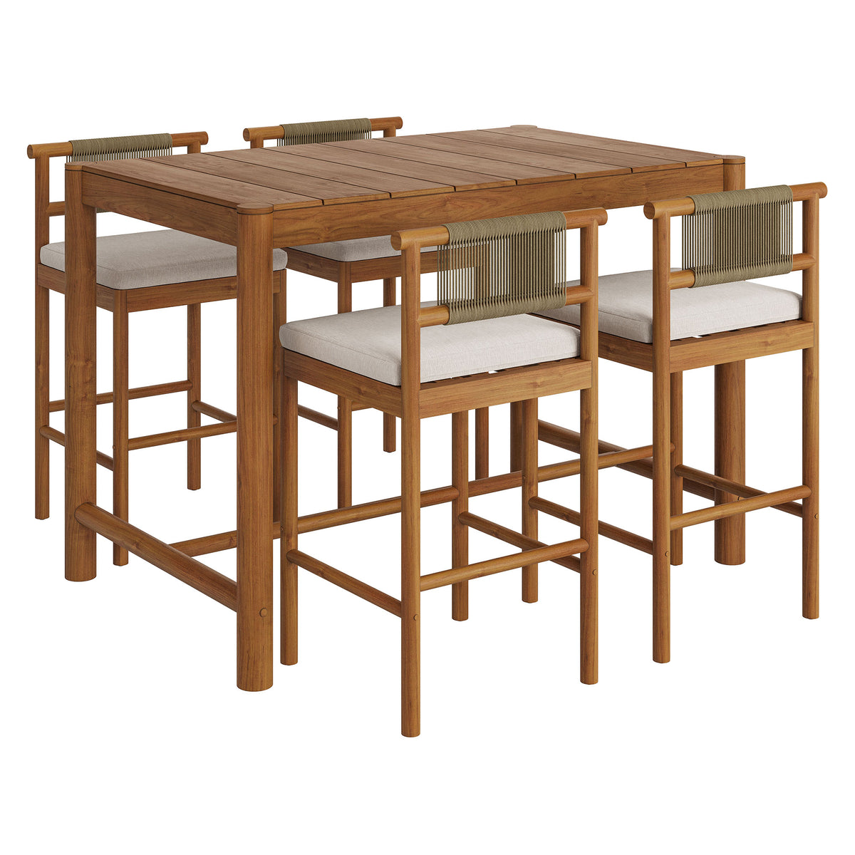 Eleni 5-Piece Outdoor Patio Teak Wood Bar Set - Natural Sail