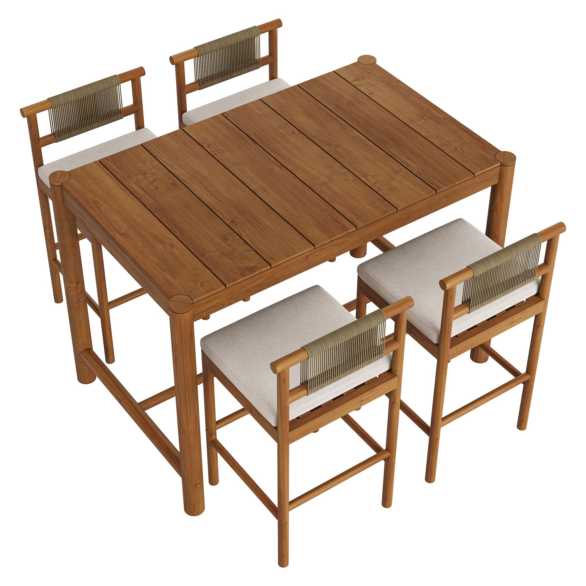 Eleni 5-Piece Outdoor Patio Teak Wood Bar Set - Natural Sail