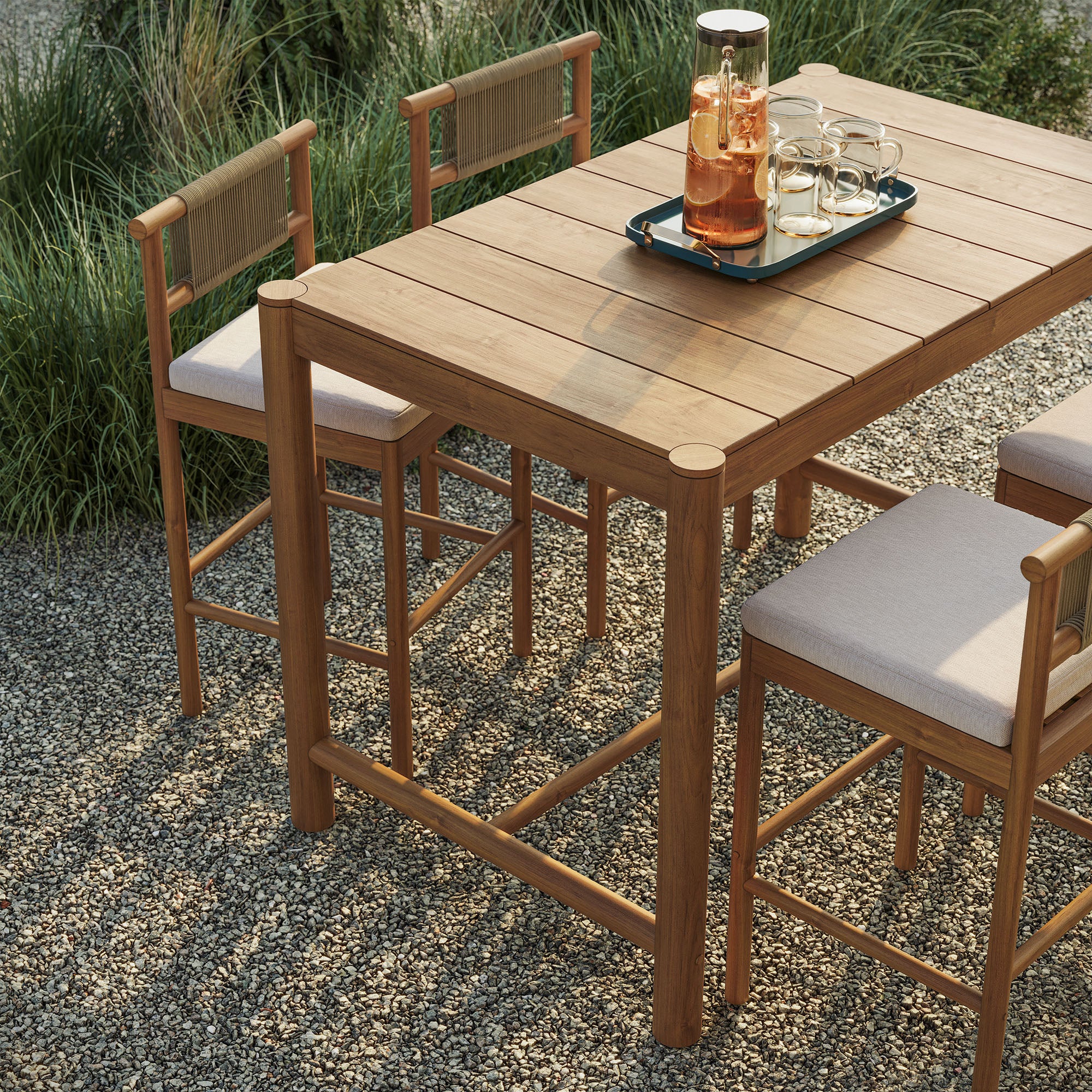 Eleni 5-Piece Outdoor Patio Teak Wood Bar Set - Natural Sail