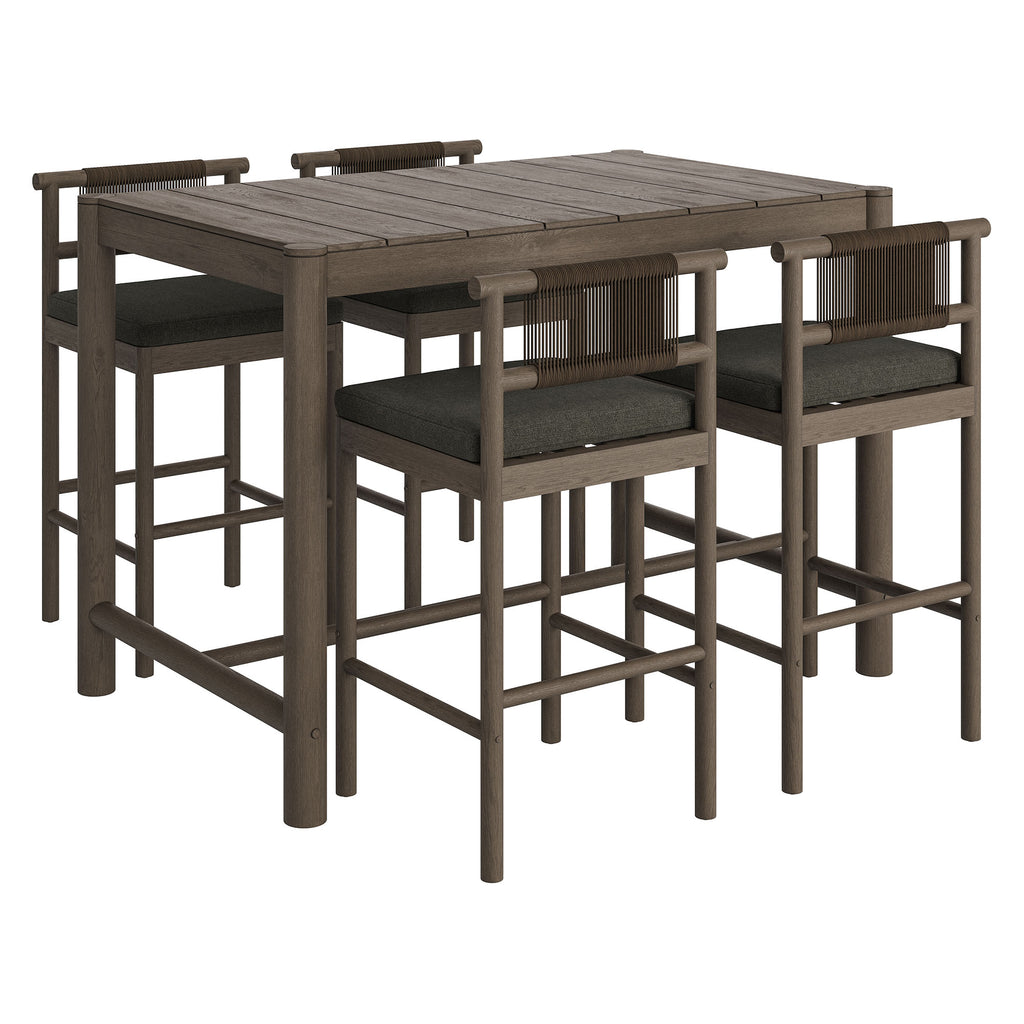 Eleni 5-Piece Outdoor Patio Teak Wood Bar Set - Weathered Gray Flint