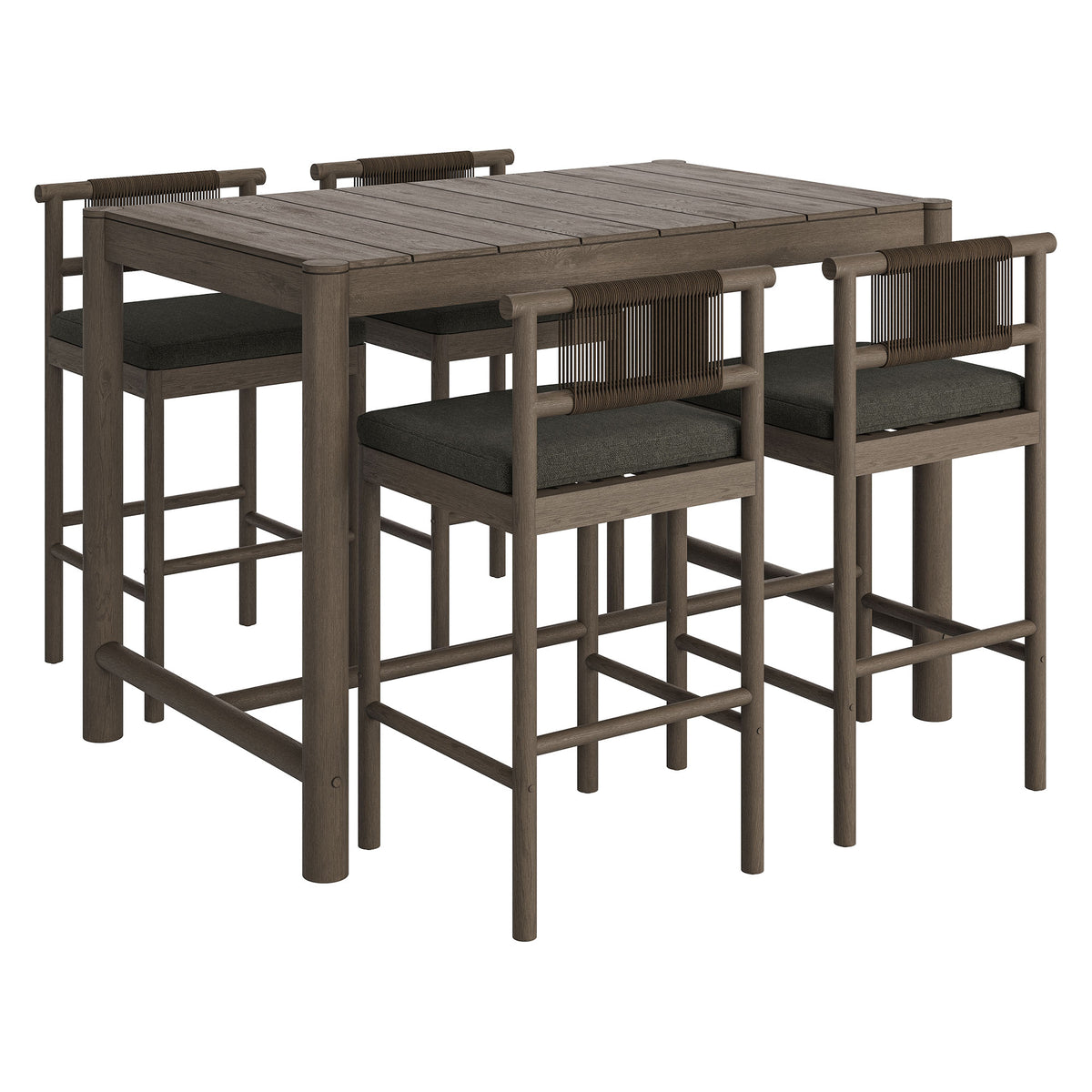 Eleni 5-Piece Outdoor Patio Teak Wood Bar Set - Weathered Gray Flint