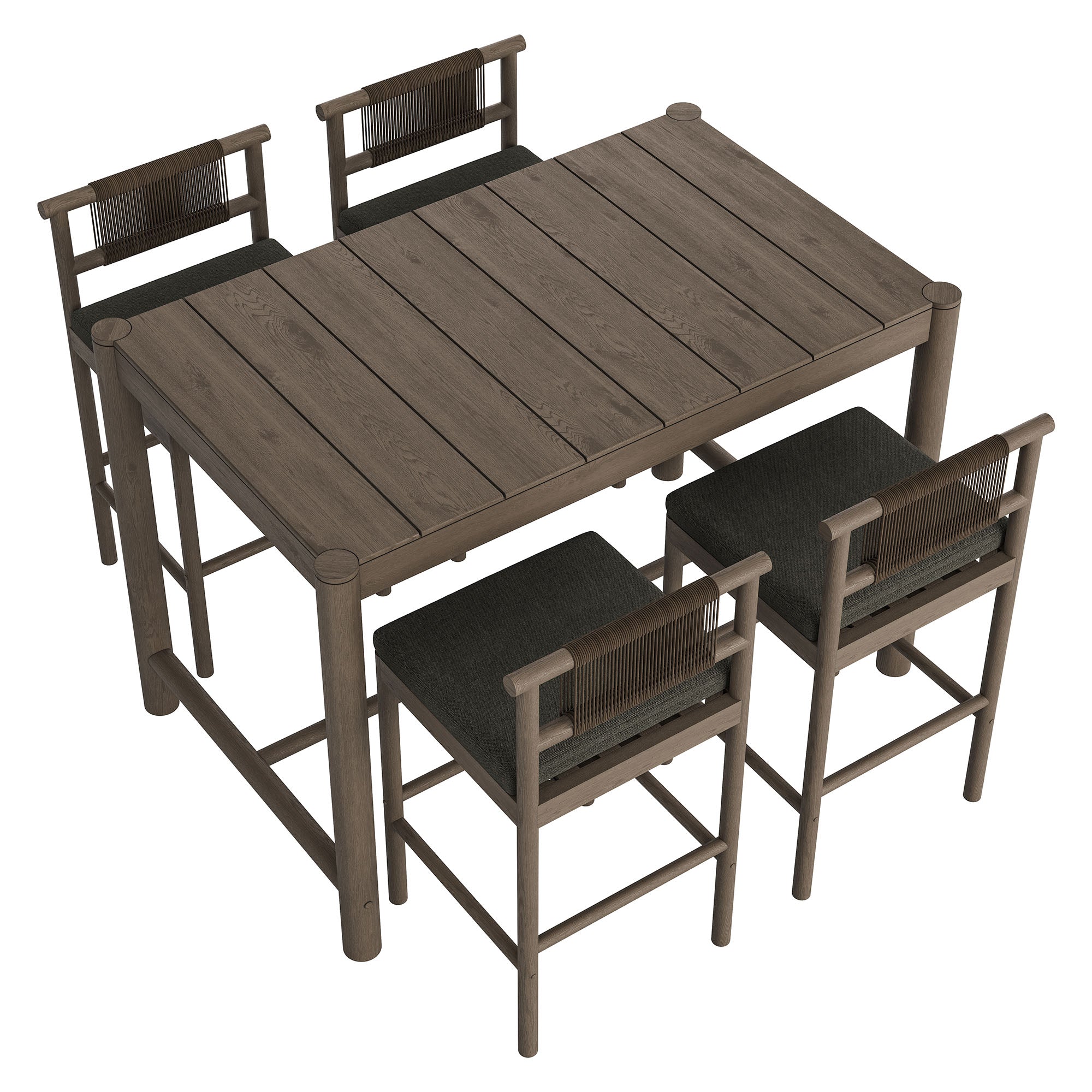Eleni 5-Piece Outdoor Patio Teak Wood Bar Set - Weathered Gray Flint