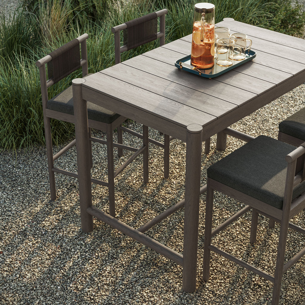 Eleni 5-Piece Outdoor Patio Teak Wood Bar Set - Weathered Gray Flint