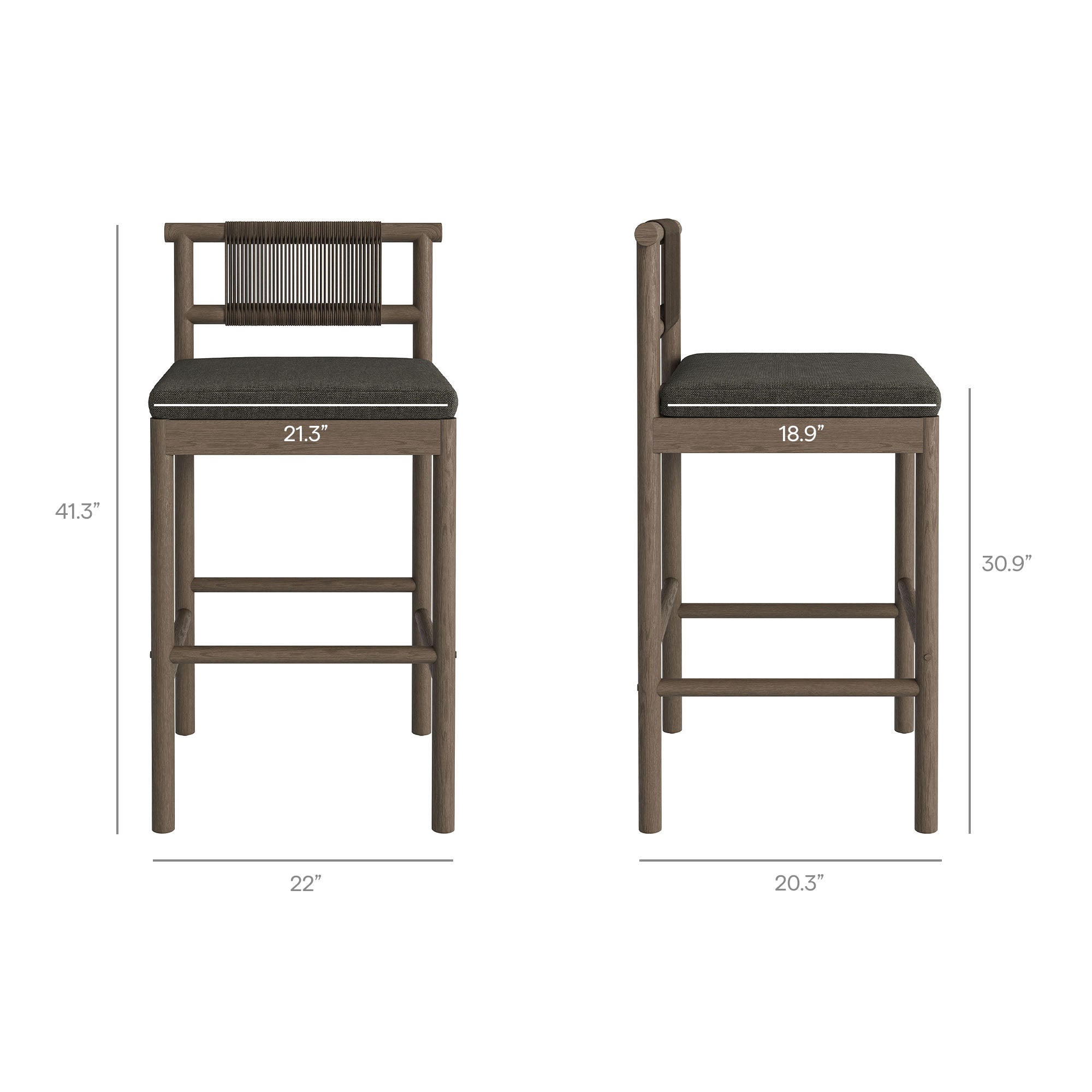Eleni 5-Piece Outdoor Patio Teak Wood Bar Set - Weathered Gray Flint