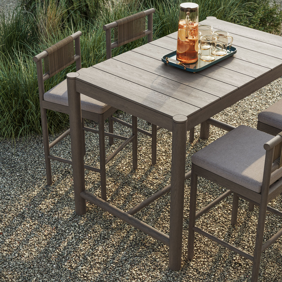 Eleni 5-Piece Outdoor Patio Teak Wood Bar Set - Weathered Gray Pebble