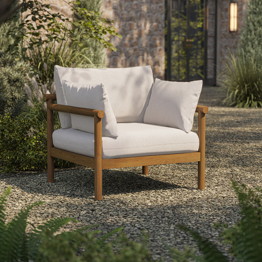 Eleni Outdoor Patio Teak Wood Armchair - Natural Sail