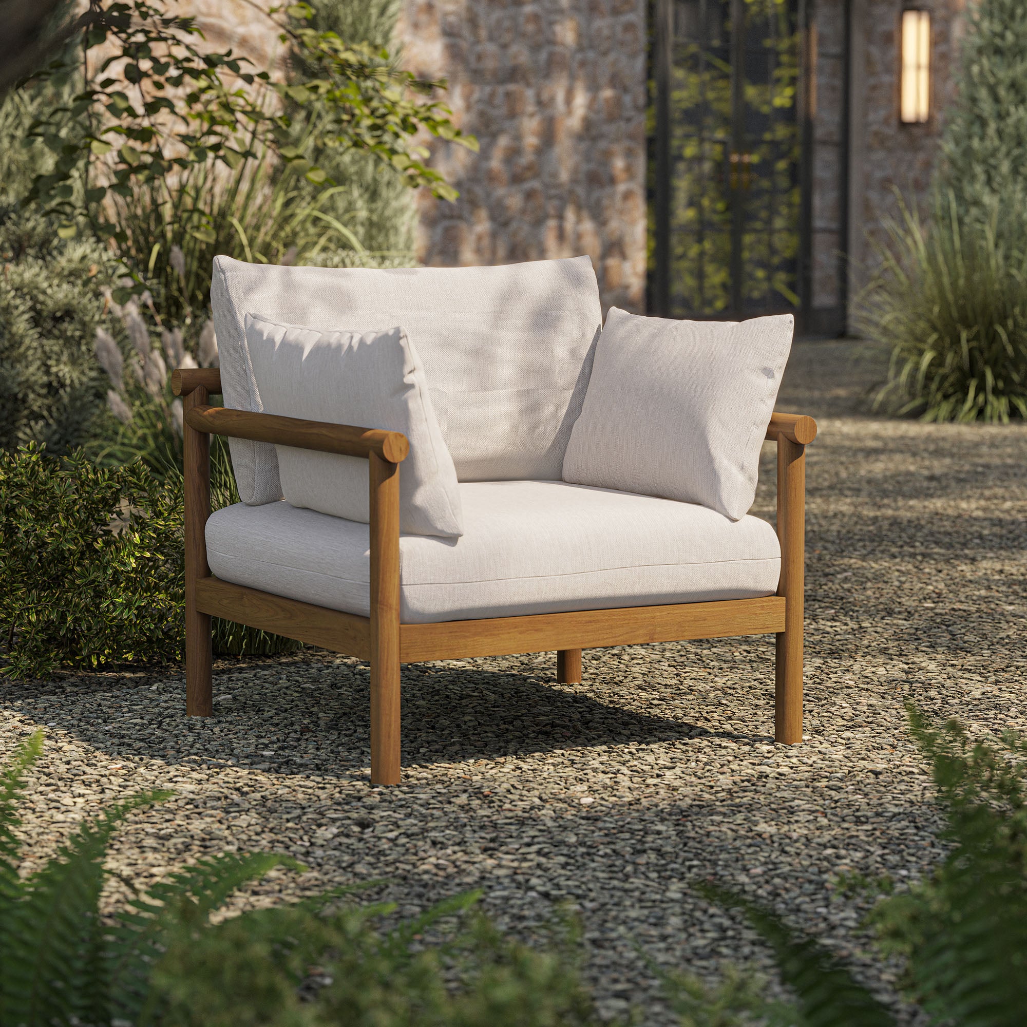 Eleni Outdoor Patio Teak Wood Armchair - Natural Sail