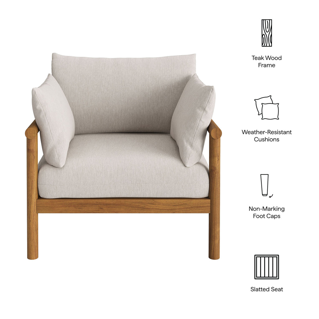 Eleni Outdoor Patio Teak Wood Armchair - Natural Sail